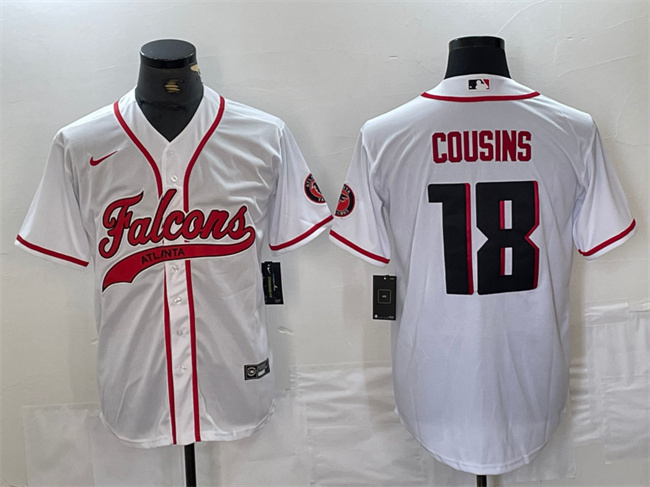 Men's Atlanta Falcons #18 Kirk Cousins White With Patch Cool Base Stitched Baseball Jersey